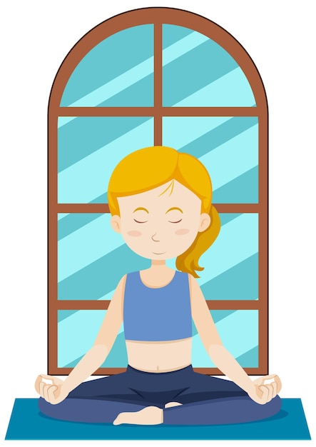 Girl meditating simple cartoon character