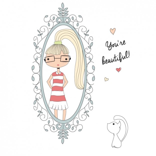 Free vector girl in the mirror background