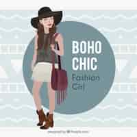 Free vector girl model wearing clothes in boho design