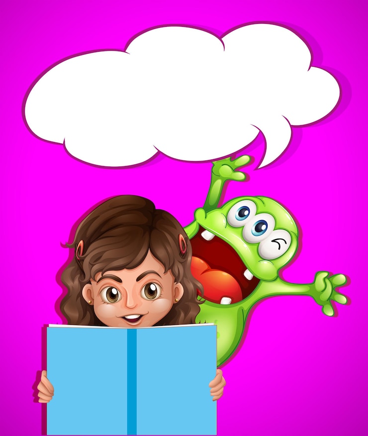 मुफ़्त वेक्टर girl and monster reading book