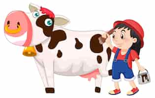 Free vector a girl painting on cow cartoon character