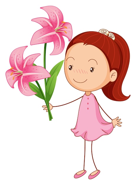 Free vector girl and pink lilies