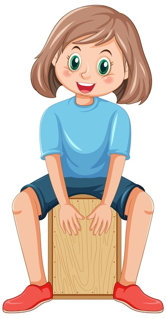 Free vector a girl playing cajon drum box