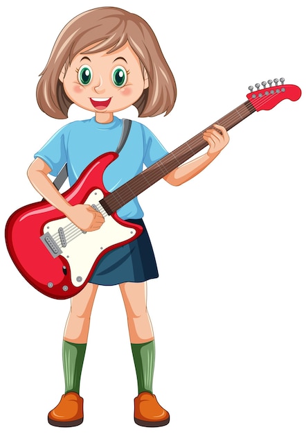 エレク トリック ギターのベクトルを弾いている女の子