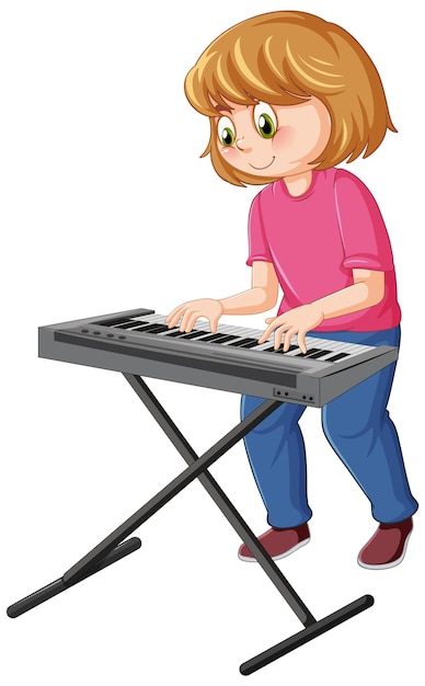 A girl playing electronic musical instrument