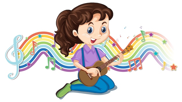 虹​の​波​の​メロディー​記号​で​ギター​を​弾く​少女