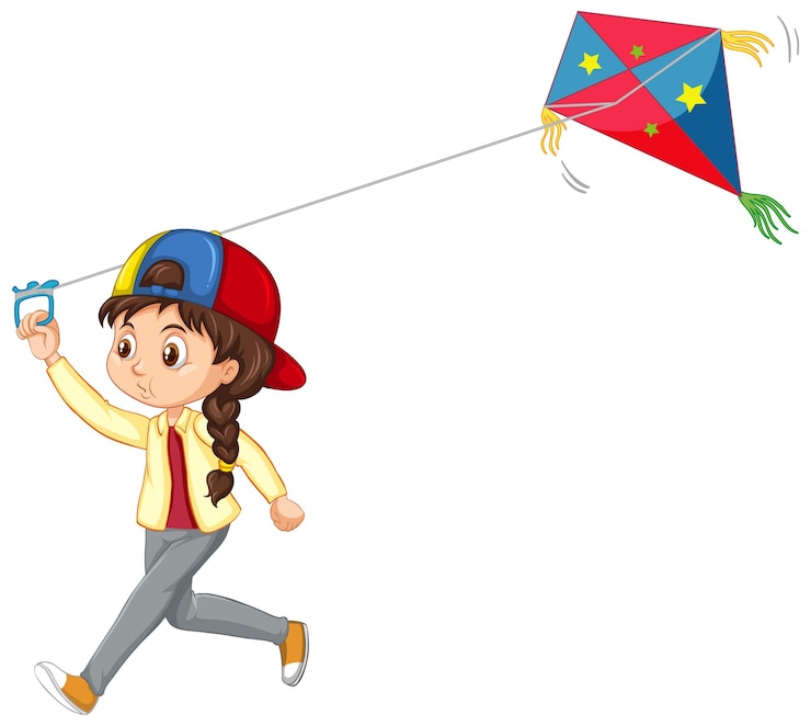 Free Vector girl playing kite isolated on white