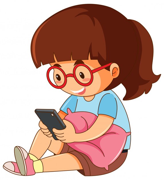Девушка играет на мобильном телефоне