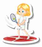 Free vector a girl playing tennis cartoon character sticker