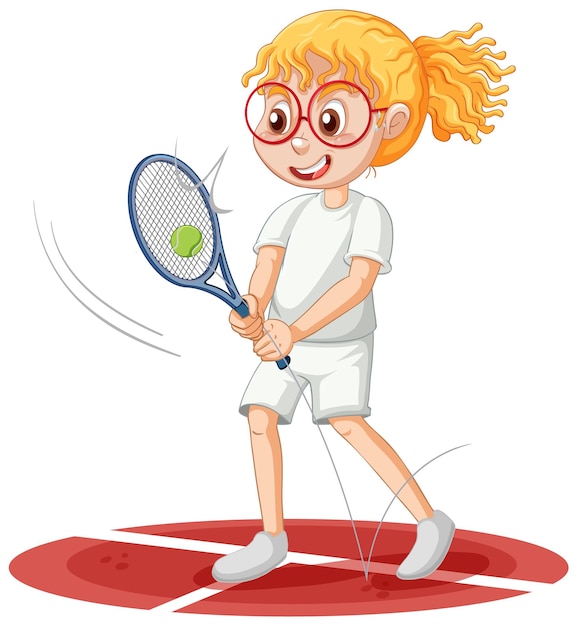 Free vector a girl playing tennis cartoon character