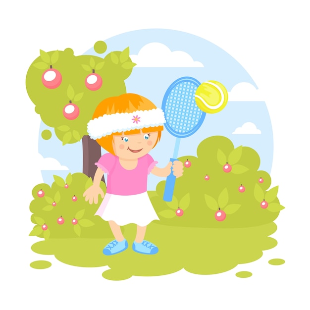 Девочка играет в теннис