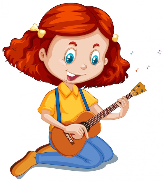 Free vector girl playing ukulele on white