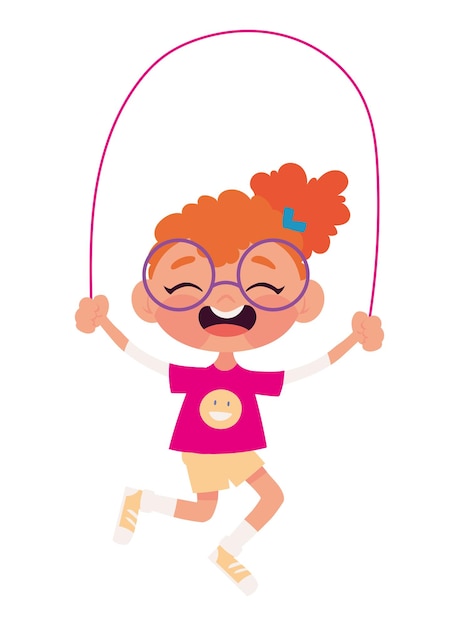 Free vector girl playing with the jumping rope icon isolated white background