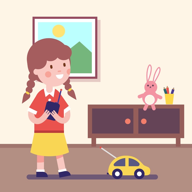 無料Vector リモートコントロールされた車で遊んでいる少女