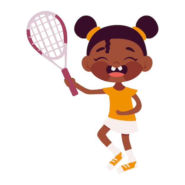 Free vector girl playing with tennis racket icon isolated white background