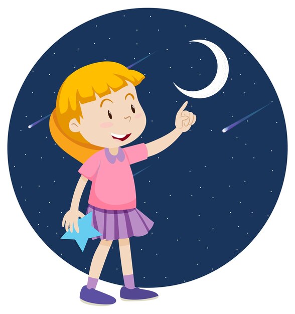 a girl pointing finger to the moon