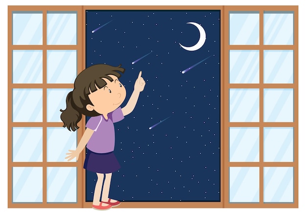 Free vector girl pointing finger to the moon