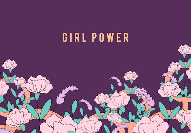 Free vector girl power on floral background vector