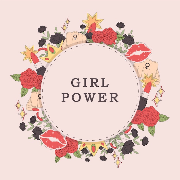 Girl power flower frame vector