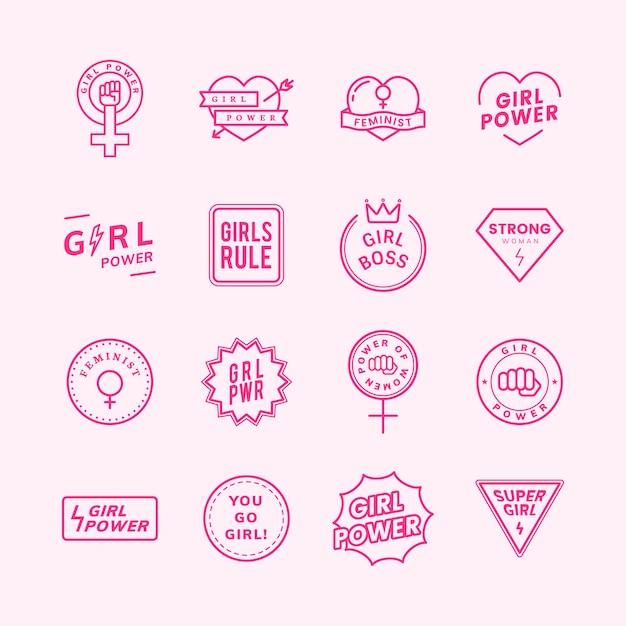 Free Girl Power Mixed Emblems Set Illustration Svg Dxf Eps Png Best Free Svg Files Download