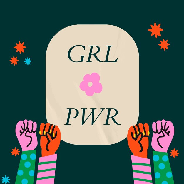 Free vector girl power social media template vector with solidarity raised hands