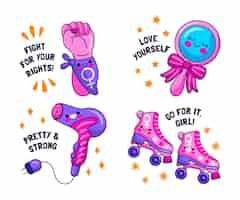 Free vector girl power stickers collection