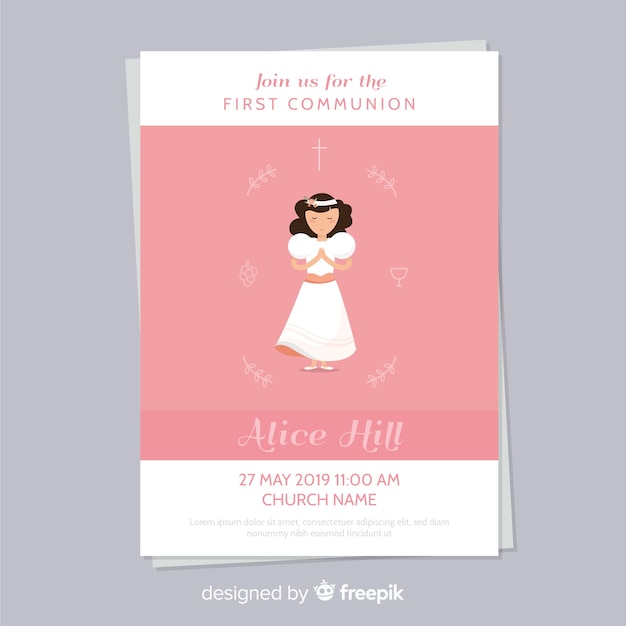 Free vector girl praying first communion invitation