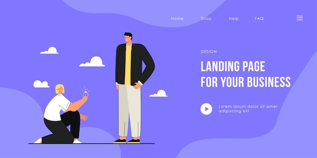 Girl proposing to man flat landing page template