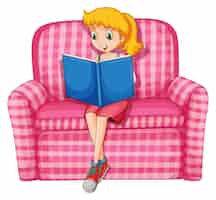 Free vector girl reading book on the sofa