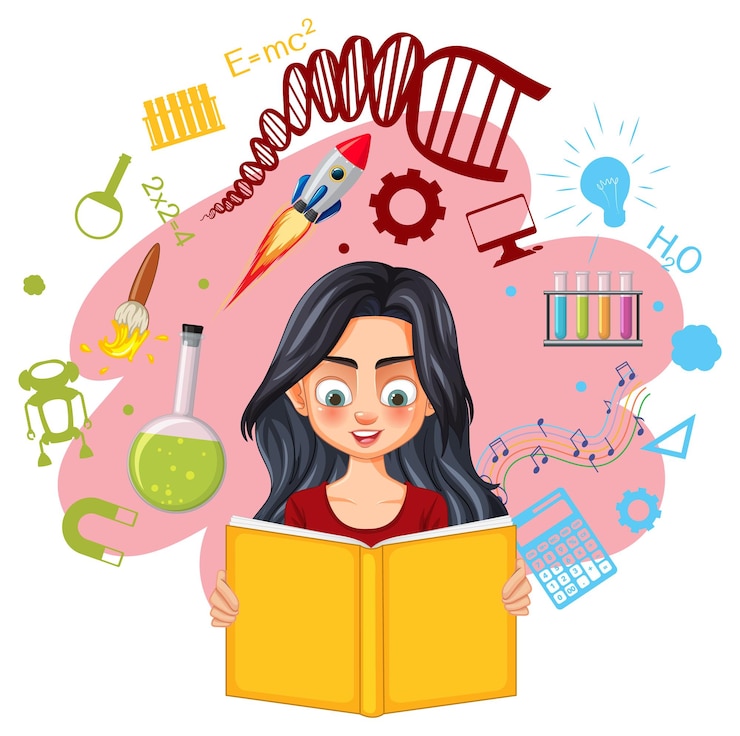 Free Vector girl reading science book