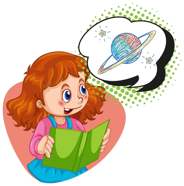 Free vector girl reading and thinking of space