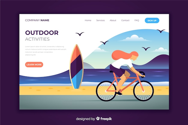 Free vector girl riding a bike landing page
