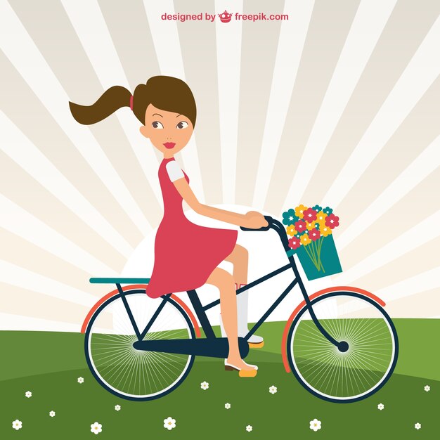 Girl riding bike in park vector