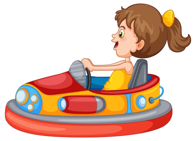 Free vector a girl riding bumper car cartoon