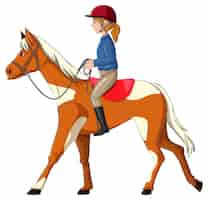 Free vector a girl riding on a horse on white background