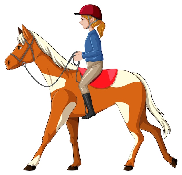 白い背景の上の馬に乗って女の子