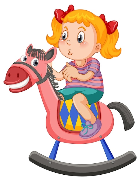 Free vector girl riding on rocking horse