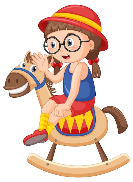 Free vector girl riding on rocking horse