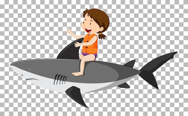 Girl riding shark isolated