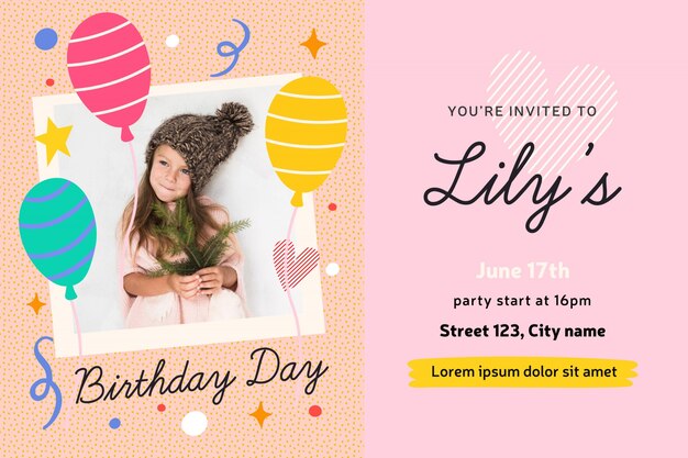 Girl's birthday invitation card concept