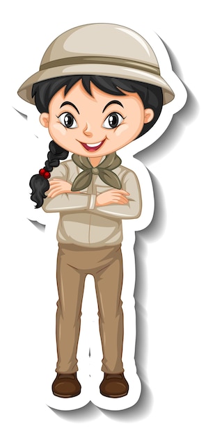 Free vector girl in safari outfit cartoon character sticker