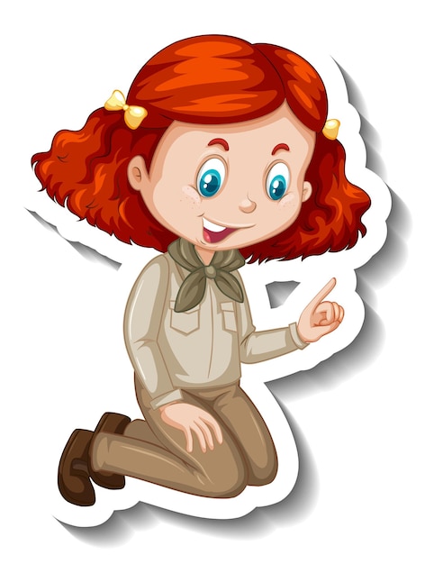 Girl in safari outfit cartoon character sticker