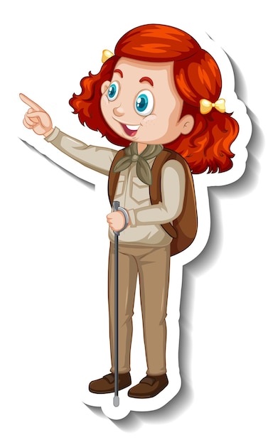 Girl in safari outfit cartoon character sticker