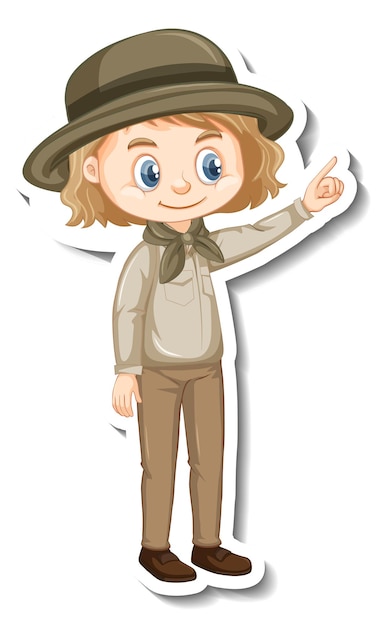 Free vector girl in safari outfit cartoon character sticker