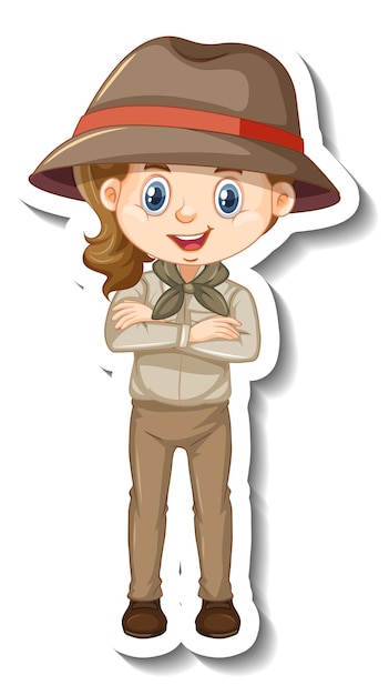 Free vector girl in safari outfit cartoon character sticker