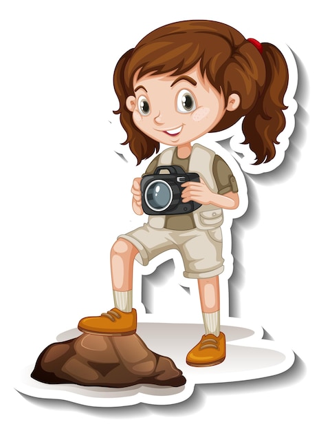 Free vector girl in safari outfit cartoon character sticker