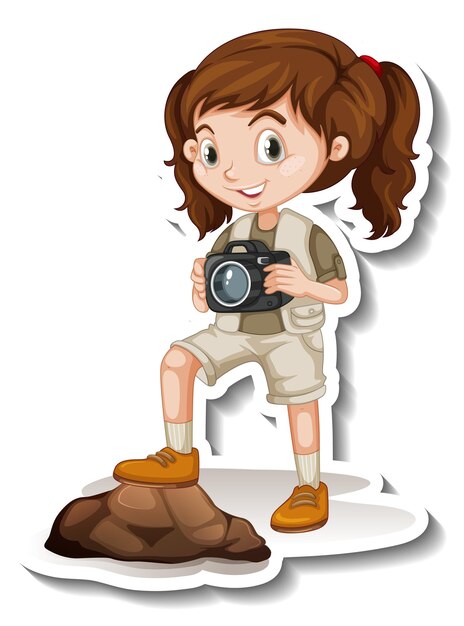 Girl in safari outfit cartoon character sticker