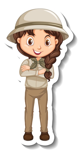 Free vector girl in safari outfit cartoon character sticker