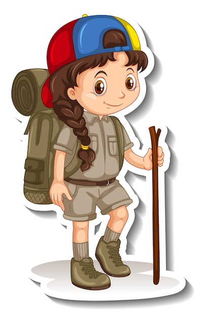 Girl in safari outfit cartoon character sticker