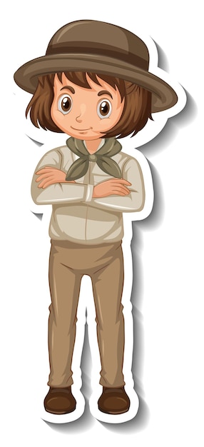 Free vector girl in safari outfit cartoon character sticker